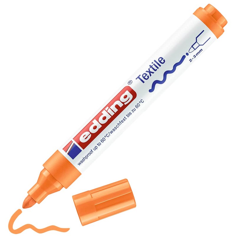 edding 4500 textile marker - neon orange - 1 pen - round nib 2-3 mm - permanent fabric markers for drawing on textiles, wash-resistant up to 60 Â°C - marker pens for fabric lettering - Image 1